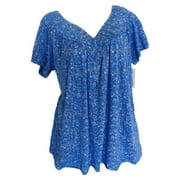 Women's Casual Boho Floral Printed V Neck Tunic Tops Plus Size Short Sleeve Pleated T Shirt Blouses S-5XL